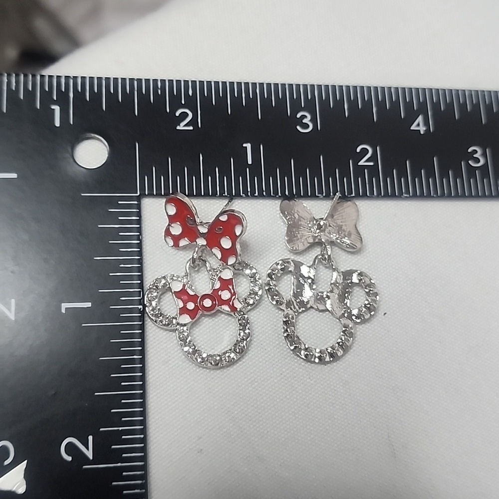 Silver and Red Bow Mouse Earrings - Picture 7 of 7